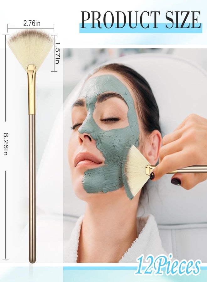 Ziliny 12 Pcs Soft Facial Fan Brush Blush Makeup Brush Face Mask Acid Applicator Multi Use Cosmetic Tools for Peel Mask Makeup for Mud Cream(Champagne) - Image 2